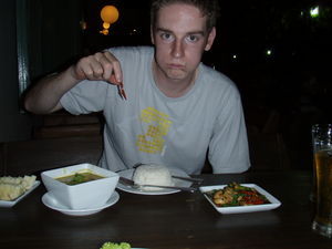 Luke having a Thai curry