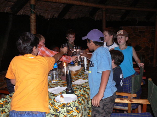 The Boys Cheers-ing at Dinner Time