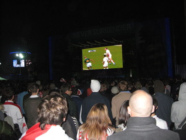 The big screen at the O2 dome for the Rugby World Cup Final