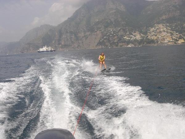 Chuck on Water Skis in Positano