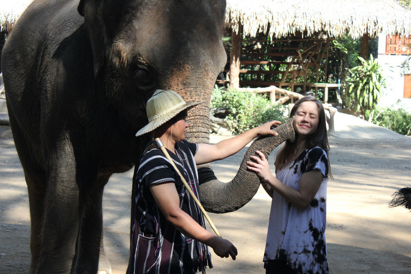 Shelby's 1st elephant kiss!