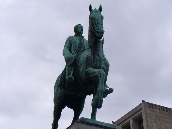 front of the mounted general statue