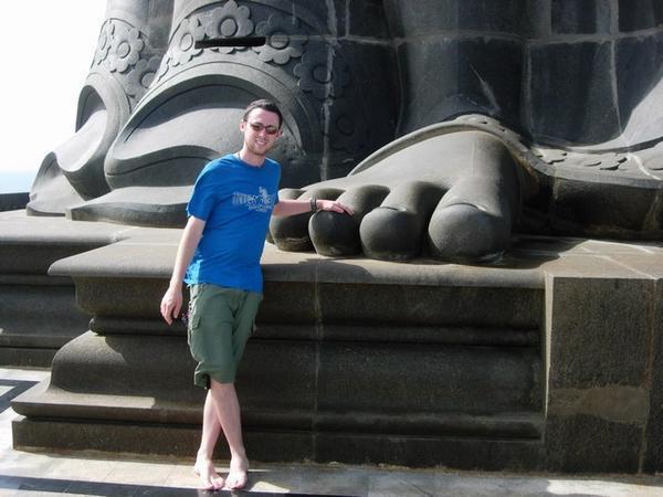 At the foot of the Vivekananda statue , literally!