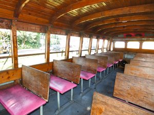 Inside our wooden bus