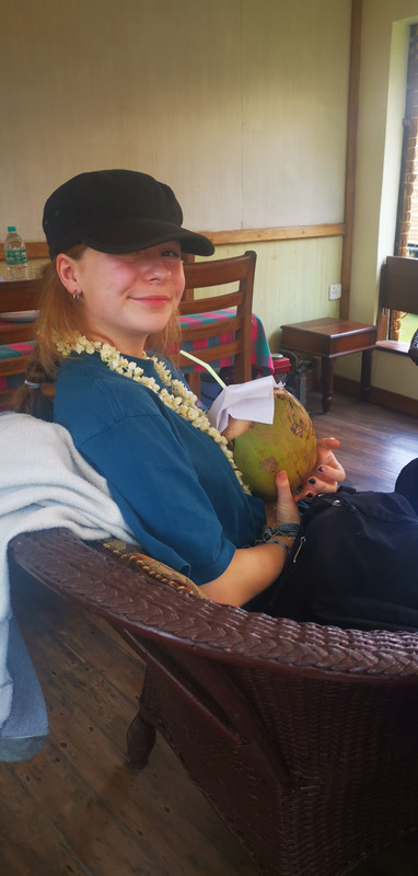 Phoebe with coconut drink