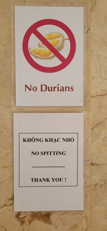 Durians banned and  come above spitting!