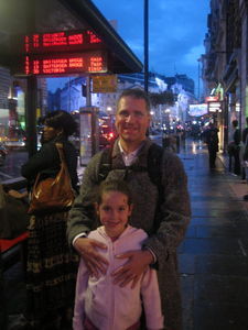 Lauren and Herve in Picadilly Circus at night