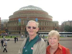 Mum and dad in front of the ARoyal Albert Hall. South Kensington