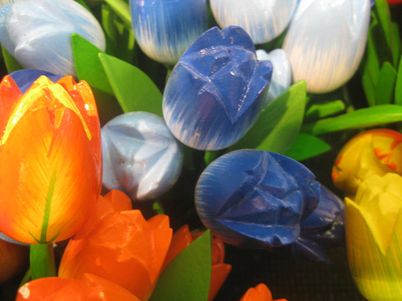 Wooden tulips in tourist shop 