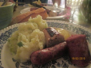 Boudin Blanc, local sausage, leek mash potatoes and mustard mayonnaise