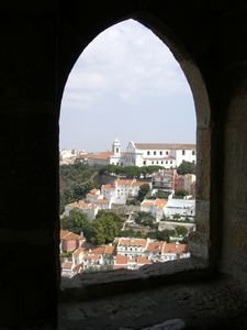 View through window of battlements in Castelo de São Jorge