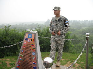 US Soldier, North Korea in the background