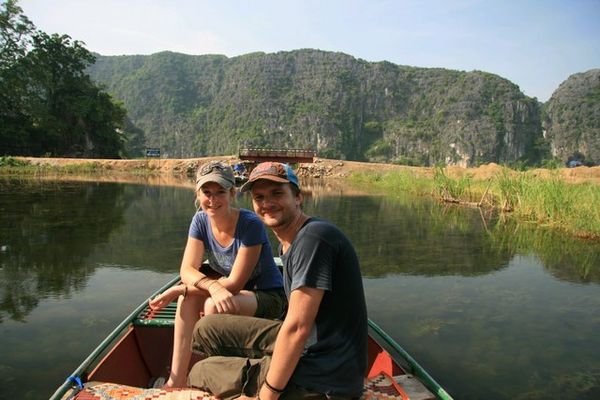Cheesy couple in boat, Ninh Binh