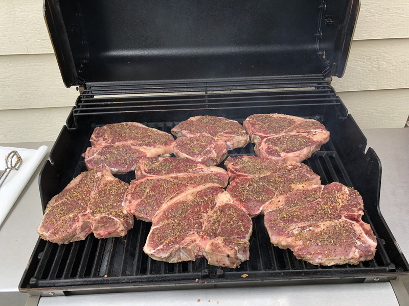 The beef!  8 porterhouses steaks on the grill!