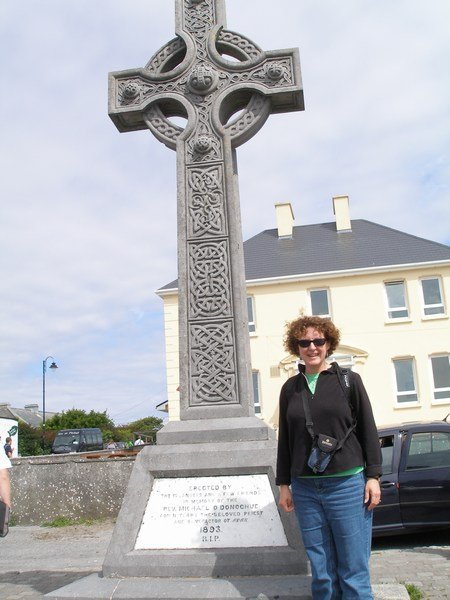 Sara at the High Cross in Kilronan, Inis Mor, Aran Islands
