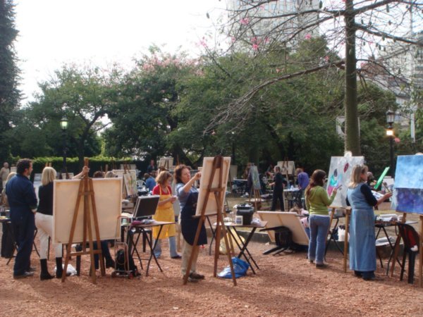 Artists painting in the park, in Buenos Aires