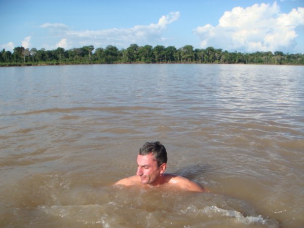 Phil swimming in the Amazon.