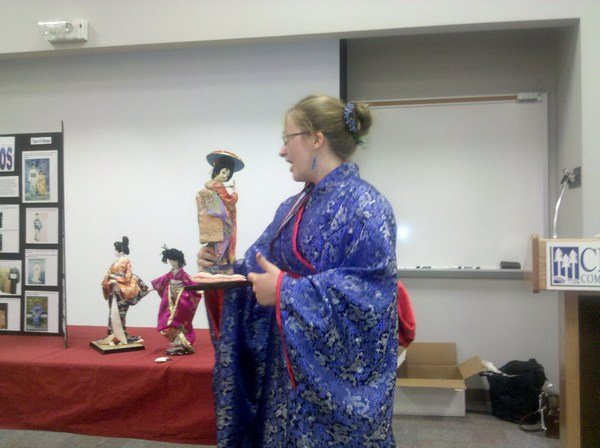 Emily models her kimono she made