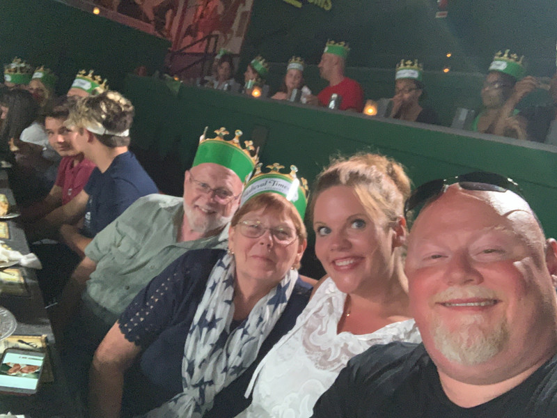 Cheering on a Green Knight victory at Medieval Times
