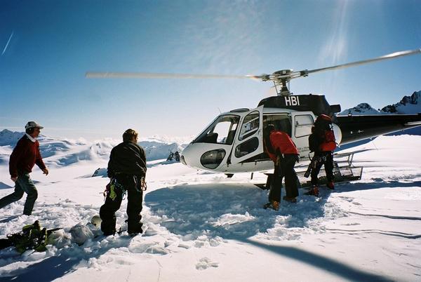 Helicopter landing on Centenial hut