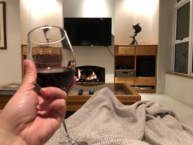 Wine, fire and rain- perfect way to finish the day