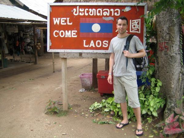 Tourist pose in Laos