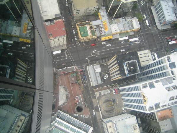 View from glass flooring in Sky Tower