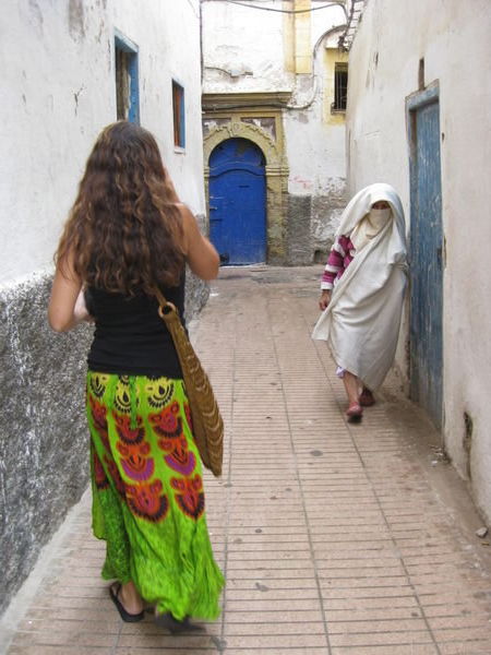 walking down an alley in Essaouira