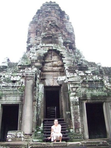 Donna at the entrance to a temple.