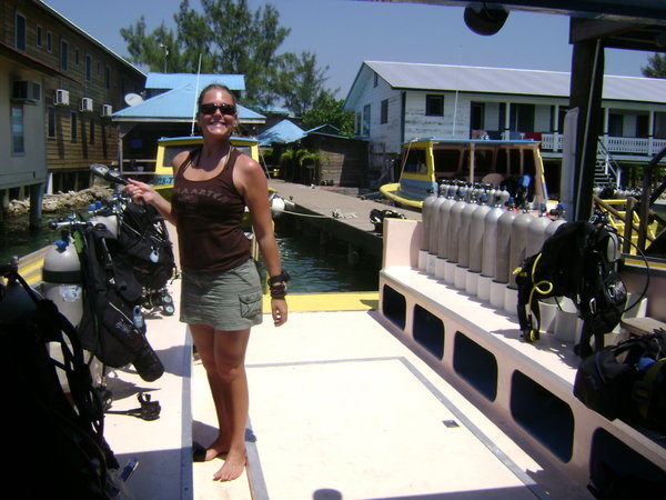 Bec and I preparing the dive boat.