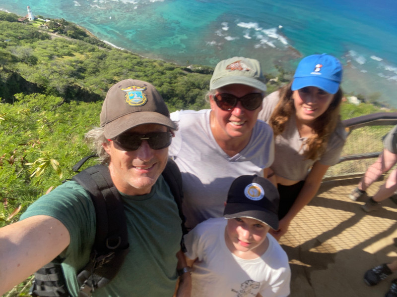 Family selfie atop Diamond Head