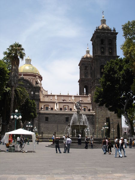 the cathedral in downtown Puebla