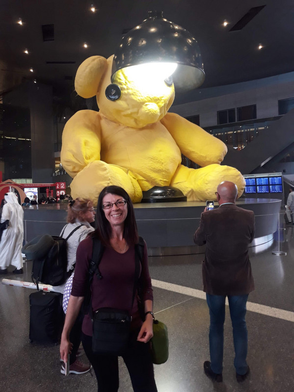 With Lamp Bear, Hamad International Airport
