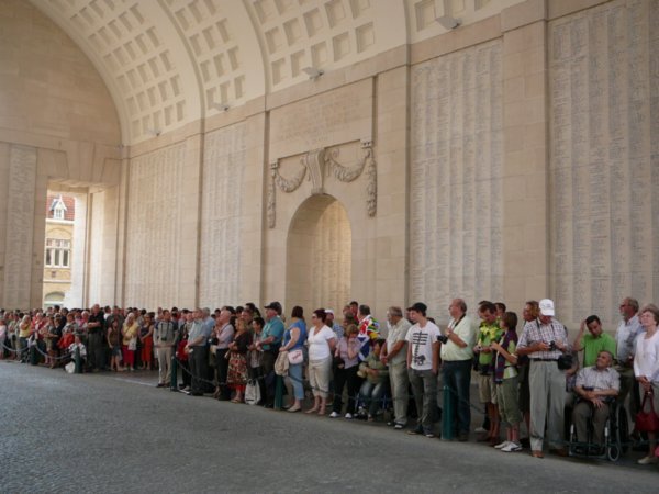 Crowd gathers for the Last Post at Menin Gate - held every night at 8pm since 1928
