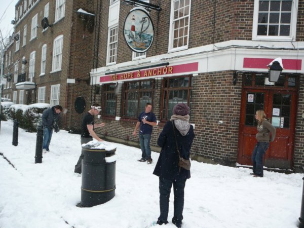Snow fight at Hammersmith's favourite rainbow bar