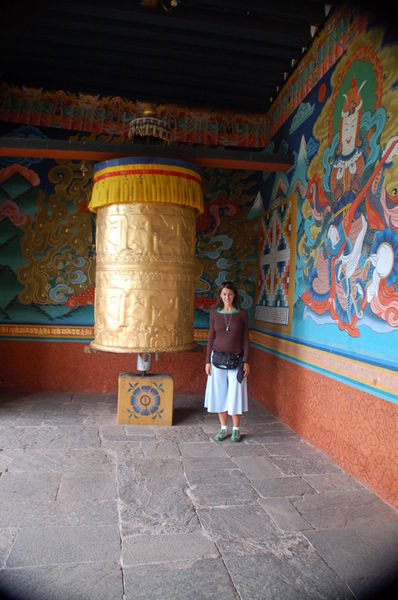 me and prayer wheel at Punakha Dzong