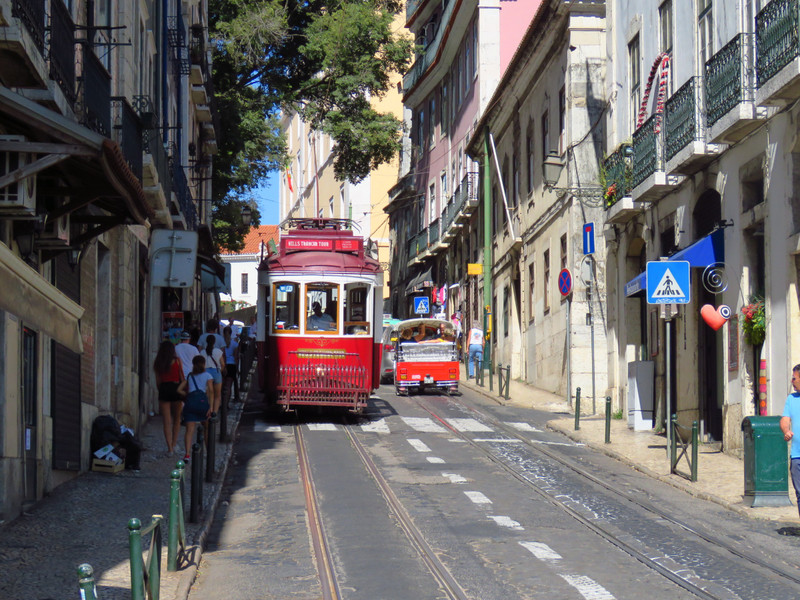 Lisbon streetscene with a tram