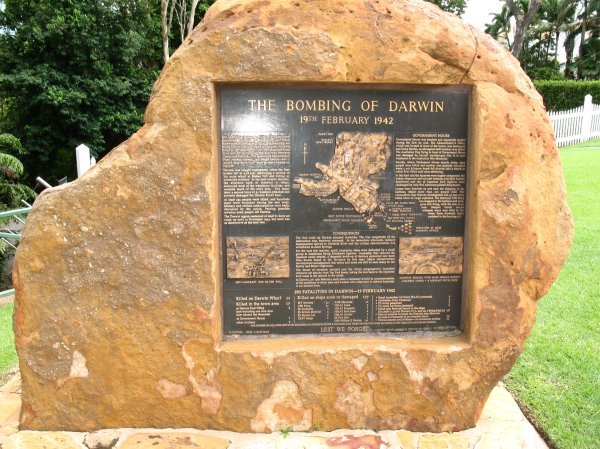 small monument about Darwin bombings in 1942