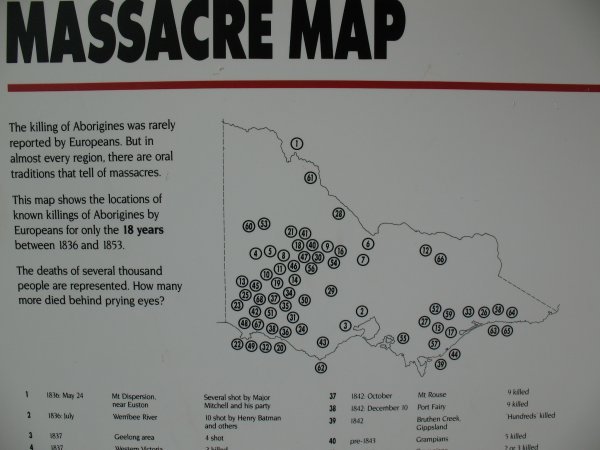 Map of Aboriginal killings by stupid Europeans in 1800's in Victoria