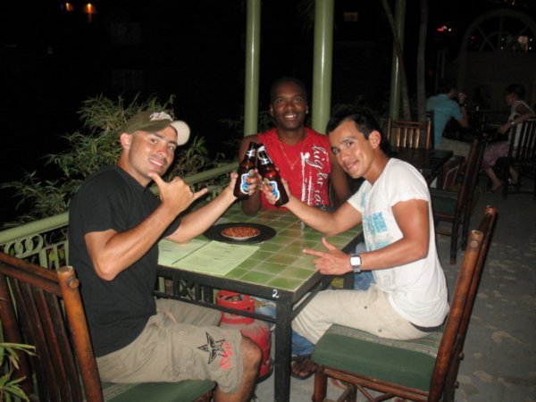 drinking local beer in HCMC with Juan and Marcial (Chile)