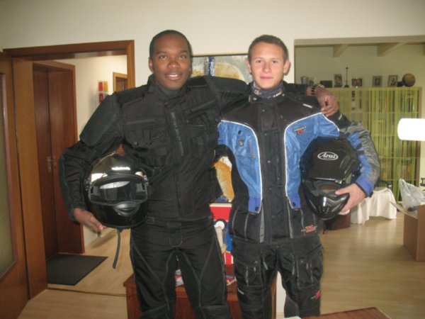 Tobi and me, ready for the motorbike ride