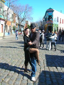 trying tango in La Boca, Buenos Aires