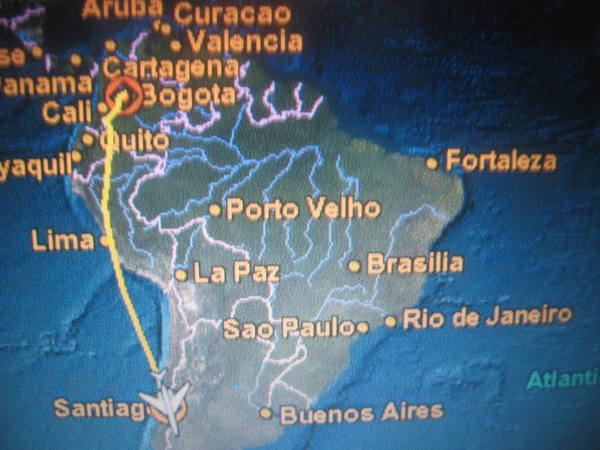 second flight on Avianca: Bogotá, Colombia to Santiago, Chile