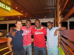 on Carnival Breeze with Timothy and two guests we met: Tim from Germany (left) and Will from Trinidad & Tobago (right)