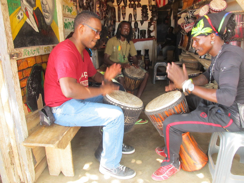 Playing drums at Accra Arts & Crafts Center