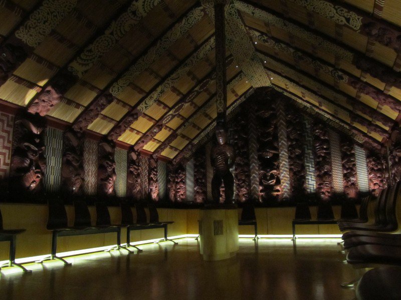 Inside a Maori "wharenui" (communal house) at the Te Papa Museum in Wellington