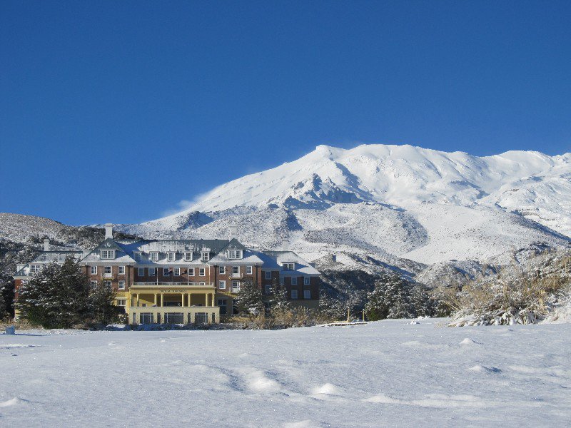 The hotel and Mt. Ruapehu
