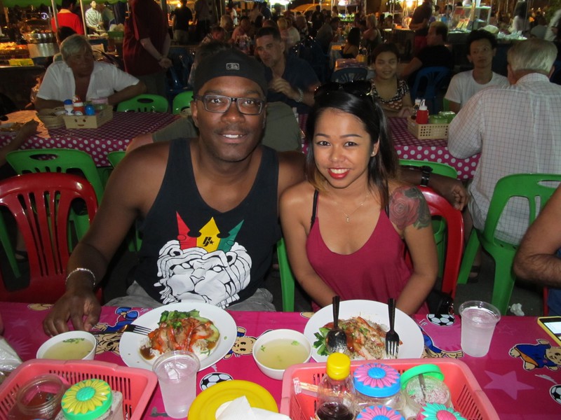 Eating at a night market in Pattaya with Aom