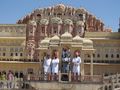 Posing with four Sikhs at Hawa Mahal, Jaipur