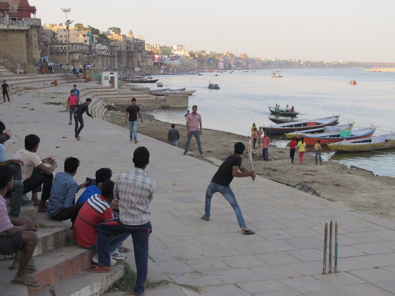 Locals playing cricket in Varanasi